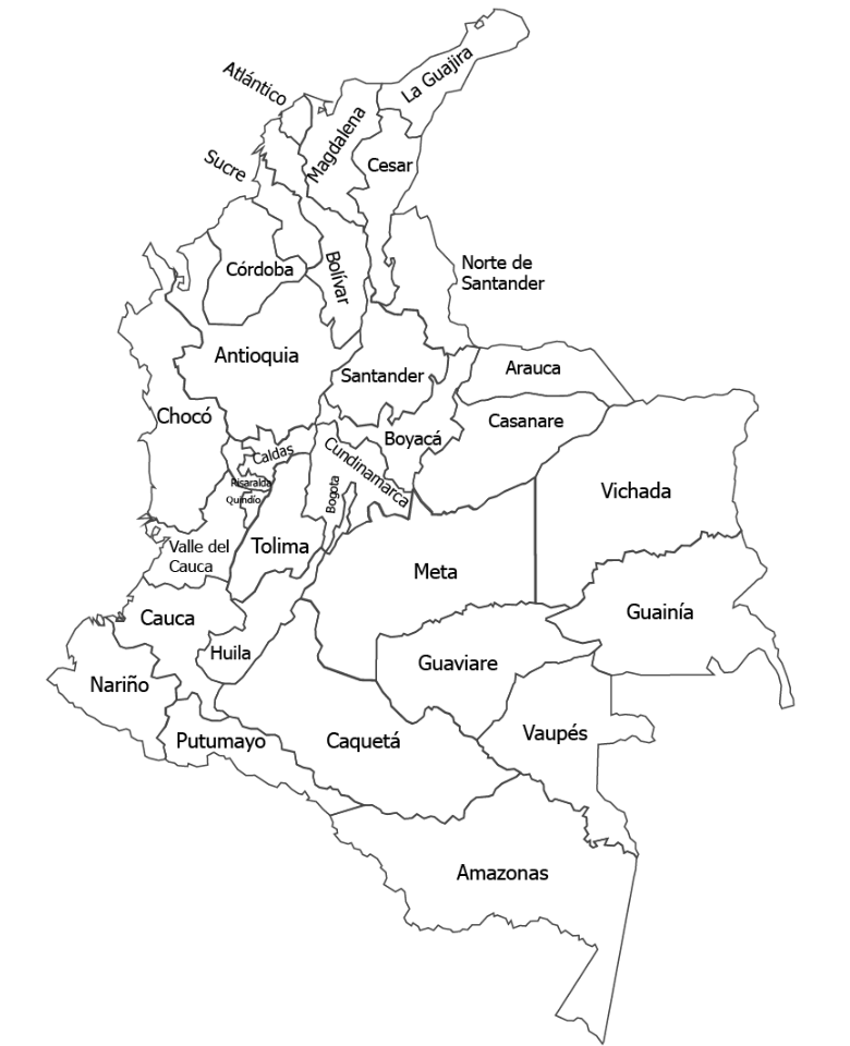 Mapa de Colombia con sus regiones y departamentos